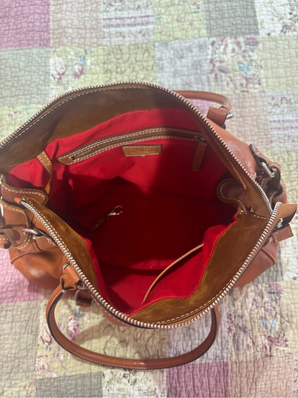 Structured Leather Satchel in Cognac Brown